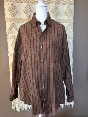 ClayBrooke Men’s Vintage 1990s Brown Geometric Striped Button Down Shirt Size M